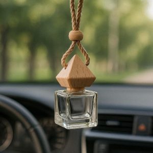 Refillable Glass Bottle Car Hanging Perfume Pendant Essential Oil Diffuser Wooden Cap Vehicle Air Freshener