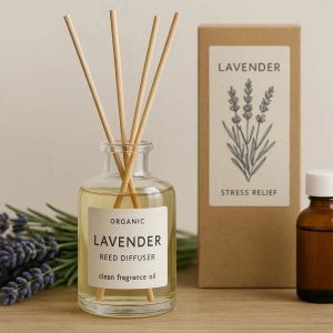 Organic Lavender Reed Diffuser Clean Fragrance Oil Set Stress Relief Bedtime Aromatherapy Home Air Freshener Aromatherapy