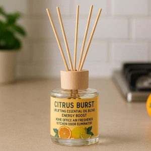 Citrus Burst Reed Diffuser Uplifting Essential Oil Blend Energy Boost Home Office Air Freshener Kitchen Odor Eliminator