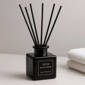 Black Fiber Reed Diffuser Luxury Glass Bottle Home Fragrance Set Essential Oil Room Deodorizer Bathroom Air Freshener